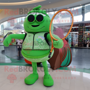 Green Tennis Racket mascot costume character dressed with a Bikini and Messenger bags