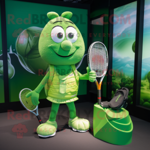 Green Tennis Racket mascot costume character dressed with a Bikini and Messenger bags