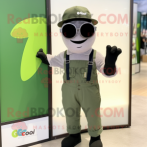 Olive Bracelet mascot costume character dressed with a Overalls and Sunglasses