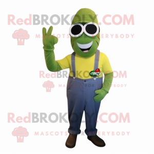 Olive Bracelet mascot costume character dressed with a Overalls and Sunglasses