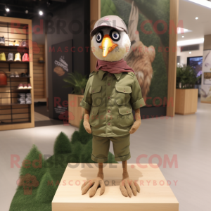 Olive Pheasant mascot costume character dressed with a T-Shirt and Caps