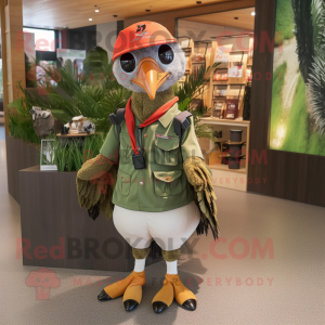 Olive Pheasant mascot costume character dressed with a T-Shirt and Caps