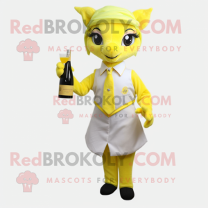 Lemon Yellow Mare mascot costume character dressed with a Cocktail Dress and Pocket squares