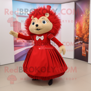Red Hedgehog mascot costume character dressed with a Empire Waist Dress and Shoe clips