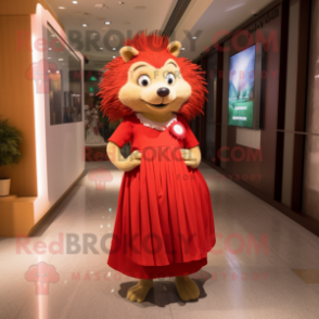 Red Hedgehog mascot costume character dressed with a Empire Waist Dress and Shoe clips