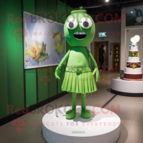 Green Wedding Cake mascot costume character dressed with a Skinny Jeans and Headbands