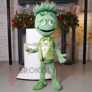 Green Wedding Cake mascot costume character dressed with a Skinny Jeans and Headbands