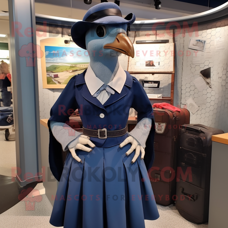 Navy Passenger Pigeon mascot costume character dressed with a Mini Skirt and Caps