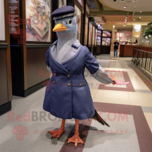 Navy Passenger Pigeon mascot costume character dressed with a Mini Skirt and Caps