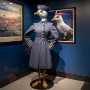 Navy Passenger Pigeon mascot costume character dressed with a Mini Skirt and Caps