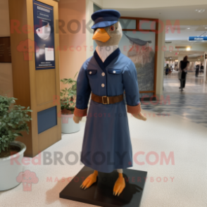 Navy Passenger Pigeon mascot costume character dressed with a Mini Skirt and Caps