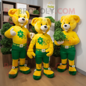 Yellow Bunch Of Shamrocks mascot costume character dressed with a Polo Tee and Cummerbunds