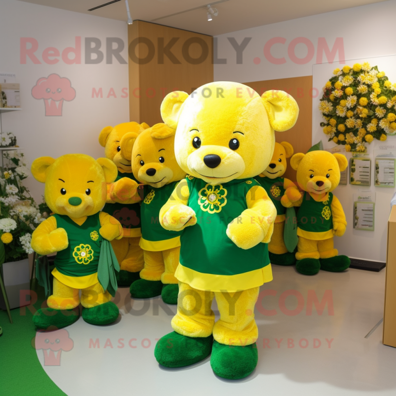 Yellow Bunch Of Shamrocks mascot costume character dressed with a Polo Tee and Cummerbunds Yellow Bunch Of Shamrocks mascot costume character dressed with a Polo Tee and Cummerbunds