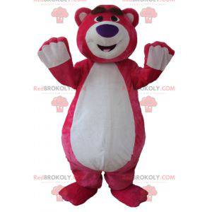 Grote roze en witte teddybeermascotte, mollig en grappig -