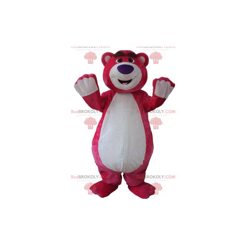 Mascotte de gros nounours rose et blanc dodu et drôle -