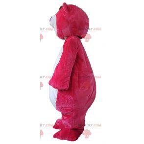 Grande mascote ursinho de pelúcia rosa e branco rechonchudo e