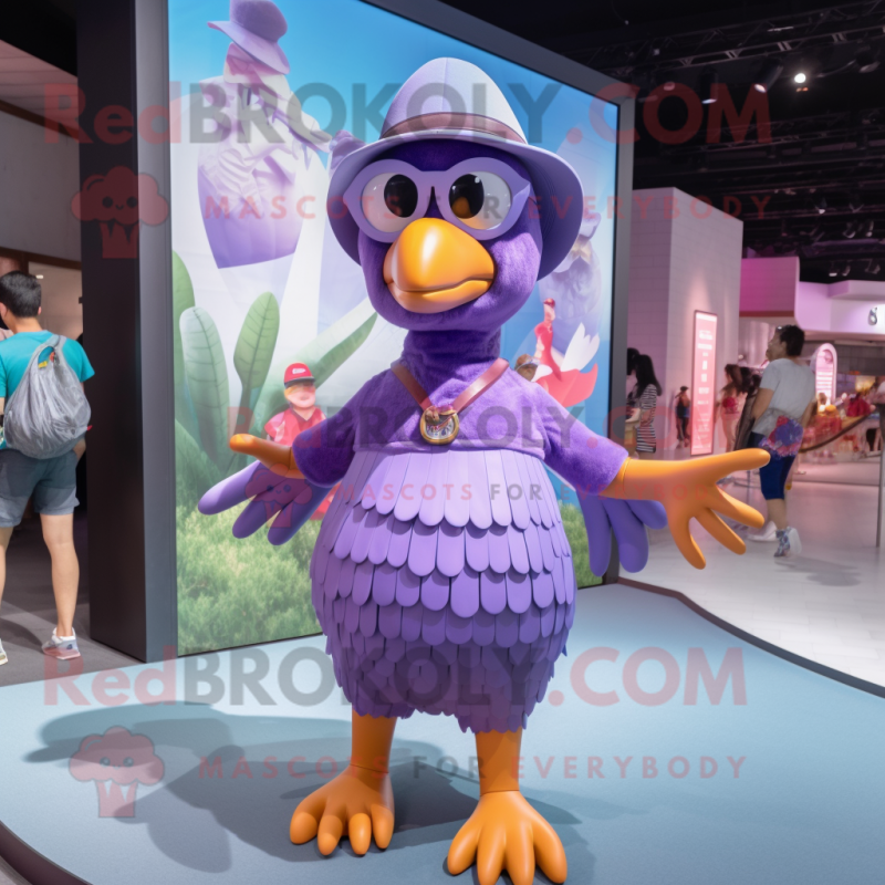 Lavender Turkey mascot costume character dressed with a One-Piece Swimsuit and Berets