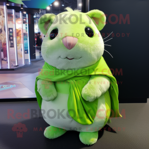 Lime Green Hamster mascot costume character dressed with a Midi Dress and Scarves