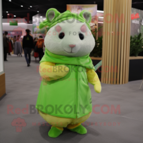 Lime Green Hamster mascot costume character dressed with a Midi Dress and Scarves