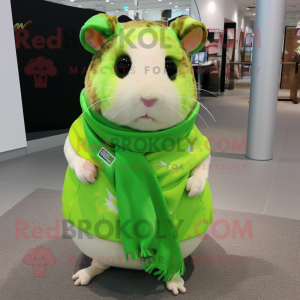 Lime Green Hamster mascot costume character dressed with a Midi Dress and Scarves