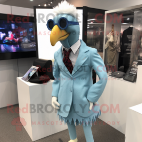 Cyan Chicken mascot costume character dressed with a Dress Pants and Tie pins