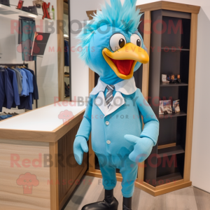 Cyan Chicken mascot costume character dressed with a Dress Pants and Tie pins