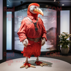 Red Albatross mascot costume character dressed with a Trousers and Belts