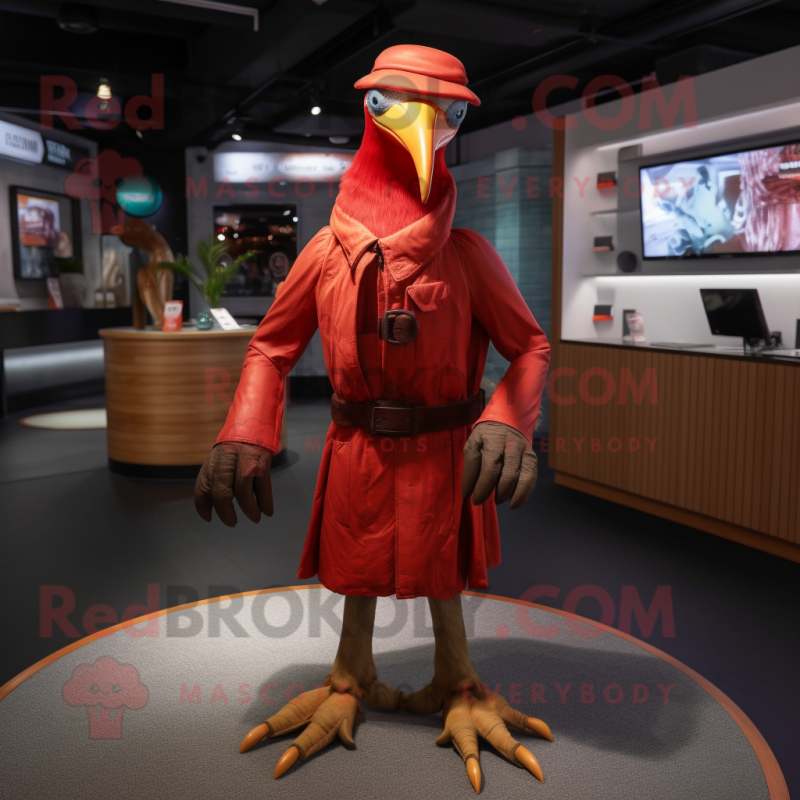 Red Albatross mascot costume character dressed with a Trousers and Belts