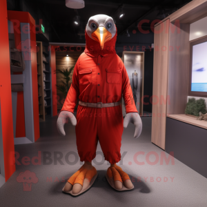 Red Albatross mascot costume character dressed with a Trousers and Belts