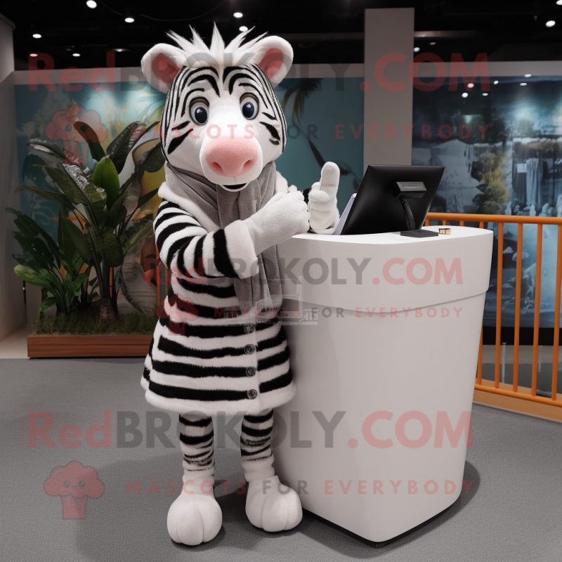 White Zebra mascot costume character dressed with a Wrap Skirt and Mittens