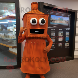 Rust Television mascot costume character dressed with a Sheath Dress and Rings