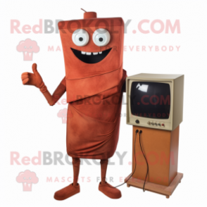 Rust Television mascot costume character dressed with a Sheath Dress and Rings