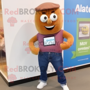 Brown Squash mascot costume character dressed with a Jeans and Smartwatches