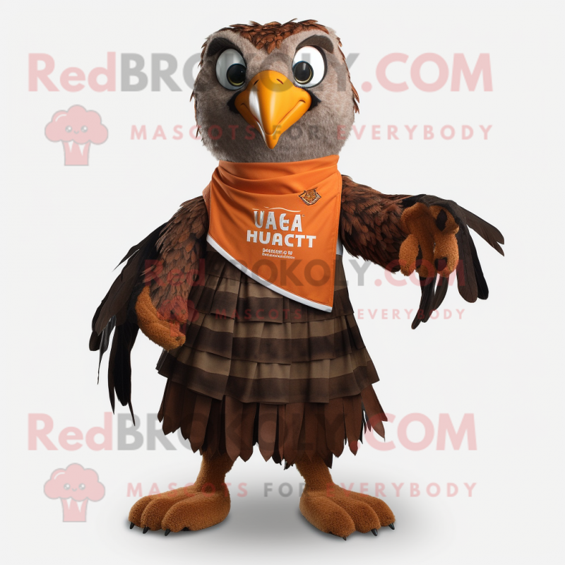 Rust Hawk mascot costume character dressed with a Skirt and Wraps