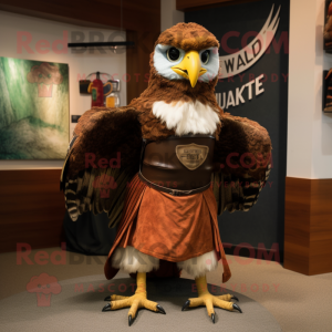 Rust Hawk mascot costume character dressed with a Skirt and Wraps