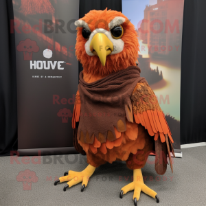 Rust Hawk mascot costume character dressed with a Skirt and Wraps
