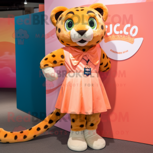 Peach Jaguar mascot costume character dressed with a Mini Skirt and Ties