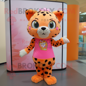 Peach Jaguar mascot costume character dressed with a Mini Skirt and Ties