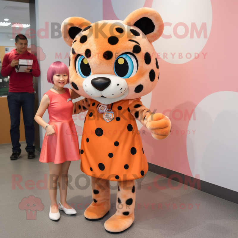 Peach Jaguar mascot costume character dressed with a Mini Skirt and Ties Peach Jaguar mascot costume character dressed with a Mini Skirt and Ties