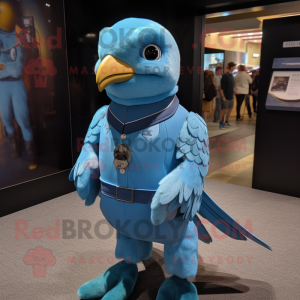 Sky Blue Falcon mascot costume character dressed with a Turtleneck and Tie pins