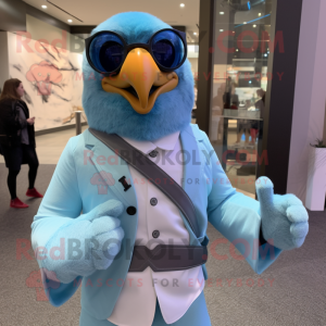 Sky Blue Falcon mascot costume character dressed with a Turtleneck and Tie pins