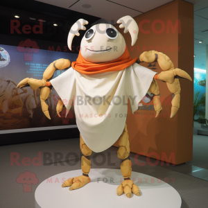 Cream Crab mascot costume character dressed with a V-Neck Tee and Shawls