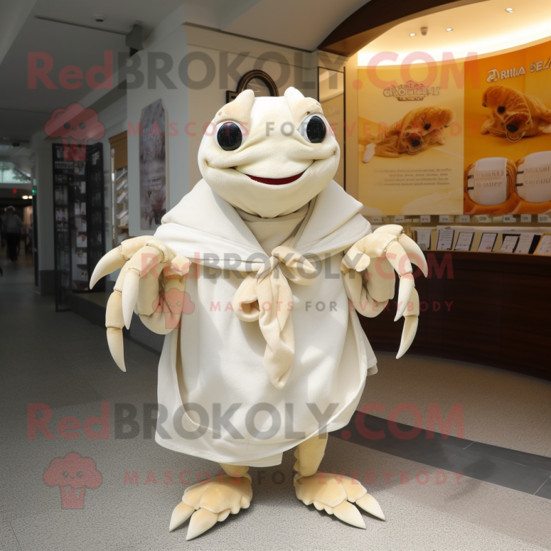 Cream Crab mascot costume character dressed with a V-Neck Tee and Shawls