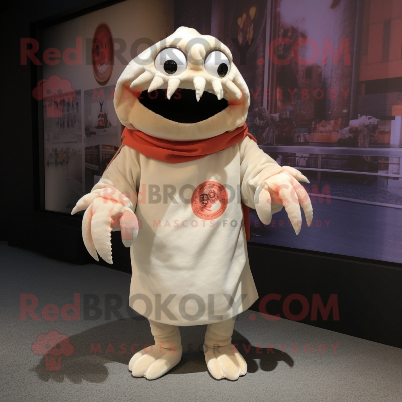 Cream Crab mascot costume character dressed with a V-Neck Tee and Shawls