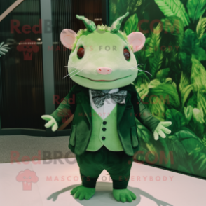 Forest Green Axolotls mascot costume character dressed with a Suit Jacket and Clutch bags