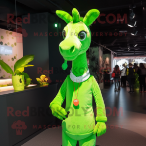 Lime Green Giraffe mascot costume character dressed with a Turtleneck and Headbands