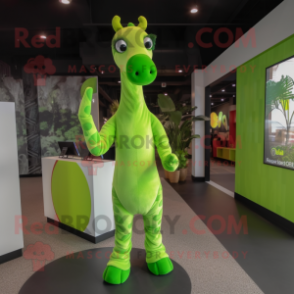 Lime Green Giraffe mascot costume character dressed with a Turtleneck and Headbands