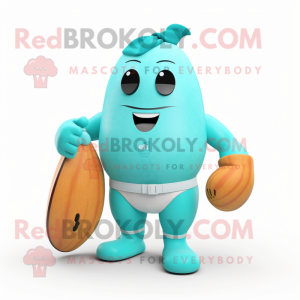 Cyan Squash mascot costume character dressed with a Bikini and Belts