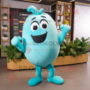 Cyan Squash mascot costume character dressed with a Bikini and Belts