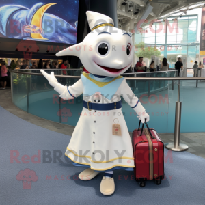 Cream Swordfish mascot costume character dressed with a Mini Skirt and Handbags